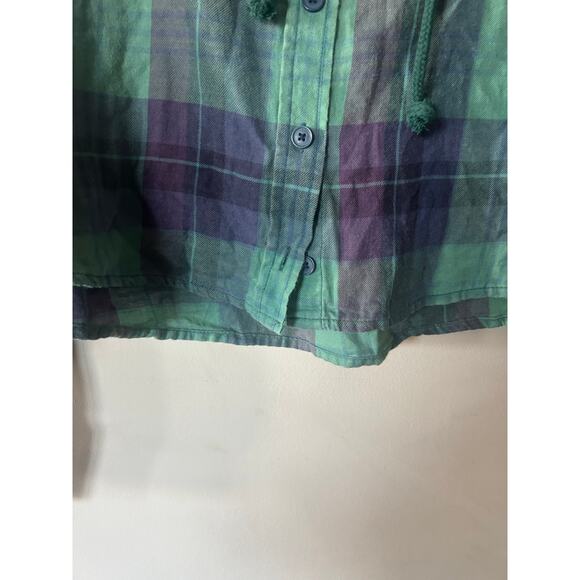 NWT $50 American Eagle Cropped Distressed Flannel Hoodie Plaid Sweatshirt Sz L - Picture 6 of 10